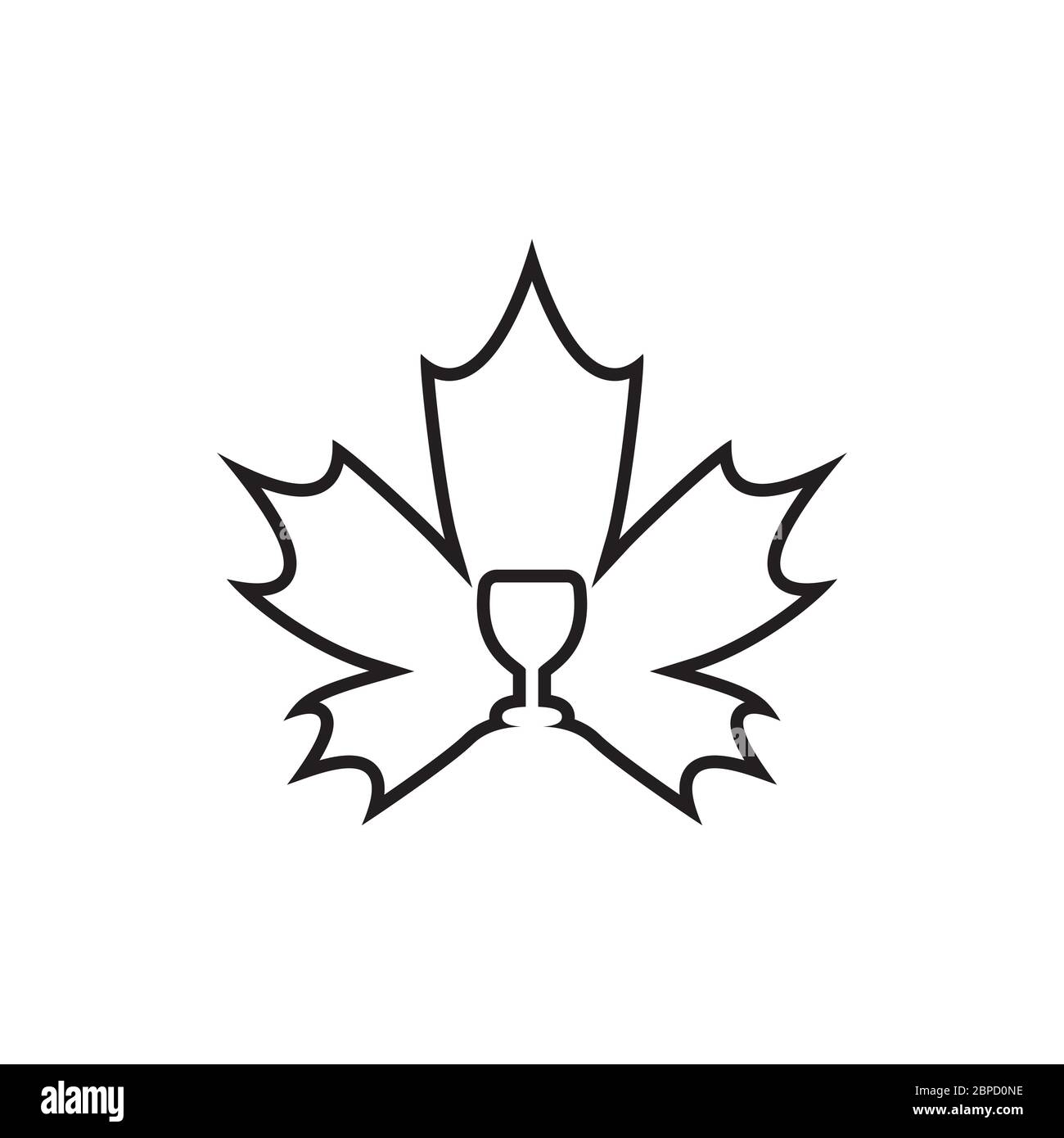 wine glass maple leaf lines design concept. creative icon. vector illustration. Stock Vector