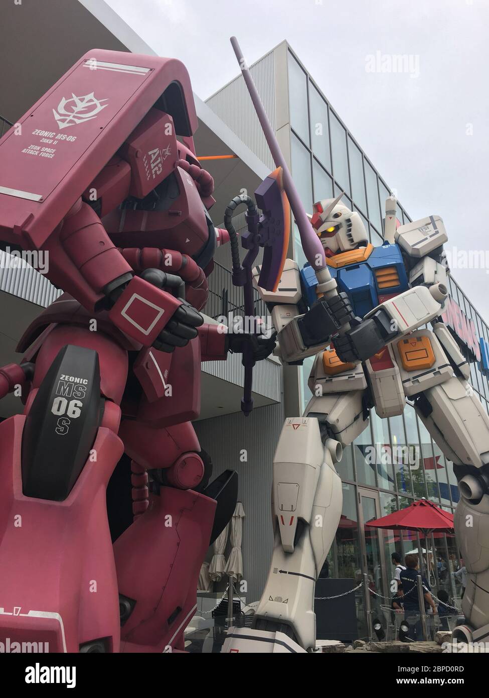 Statues of Zaku and Gundam at THE GUNDAM SQUARE in Osaka Stock Photo