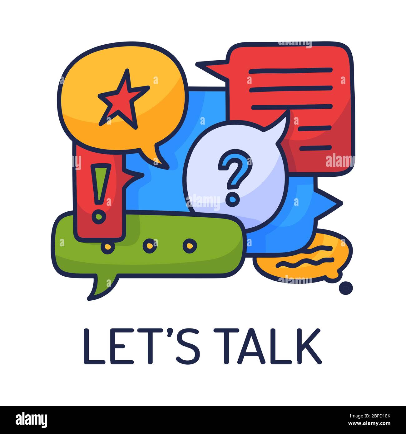 Vector illustration dialog speech bubbles with icons and text let's talk on white background