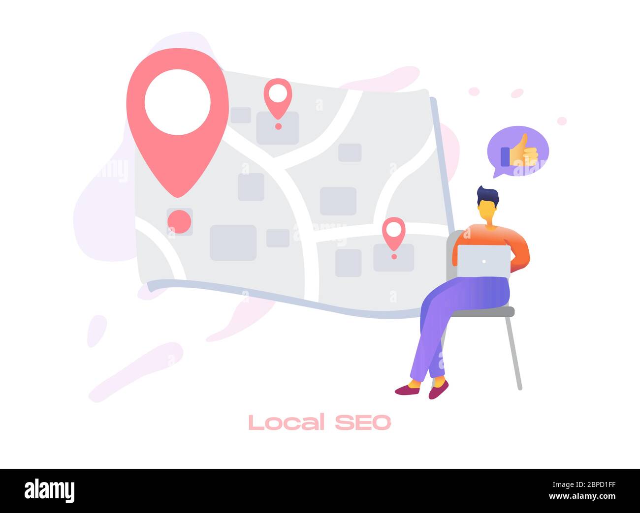 Local SEO icon for search engine optimization service. Market analytics, customer feedback analysis. Local SEO, reputation management, mobile SEO metaphors.Vector flat 3d style design illustration. Stock Vector
