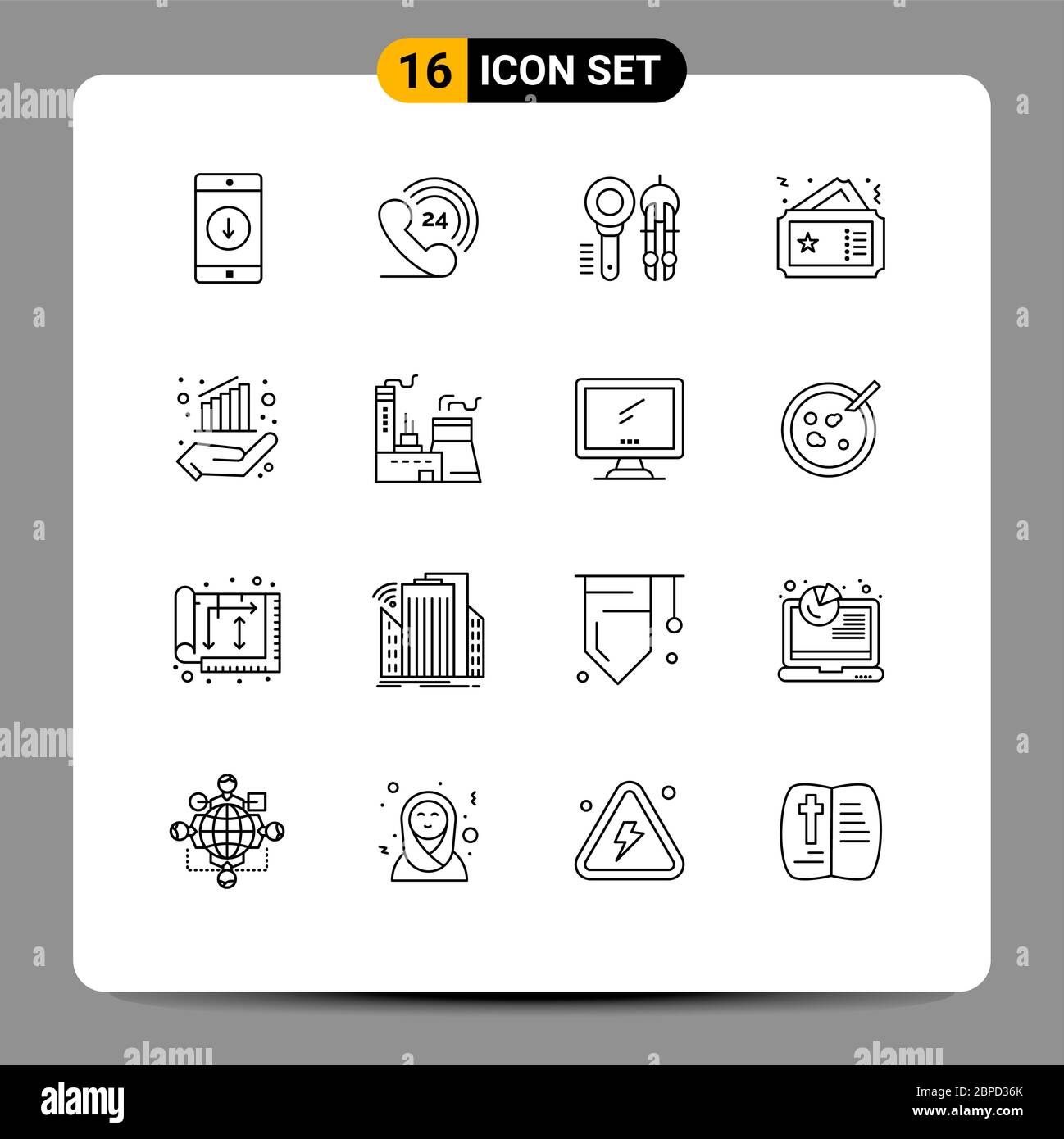 Group Of 16 Outlines Signs And Symbols For Cinema Pass Ticket Tool Editable Vector Design Elements Stock Vector Image Art Alamy