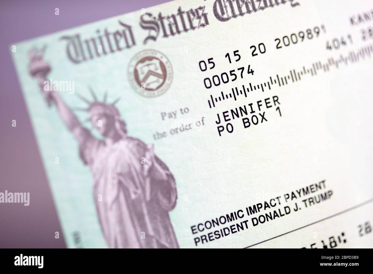 Economic Impact Payment Check in the United States Stock Photo