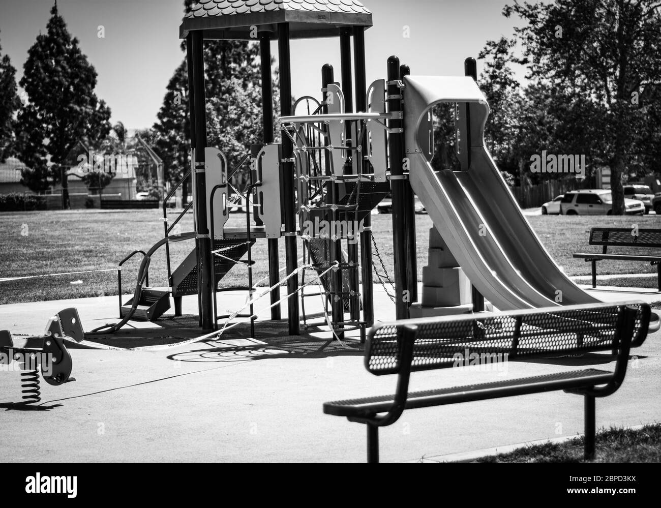 empty playground due to pandemic closed off Stock Photo
