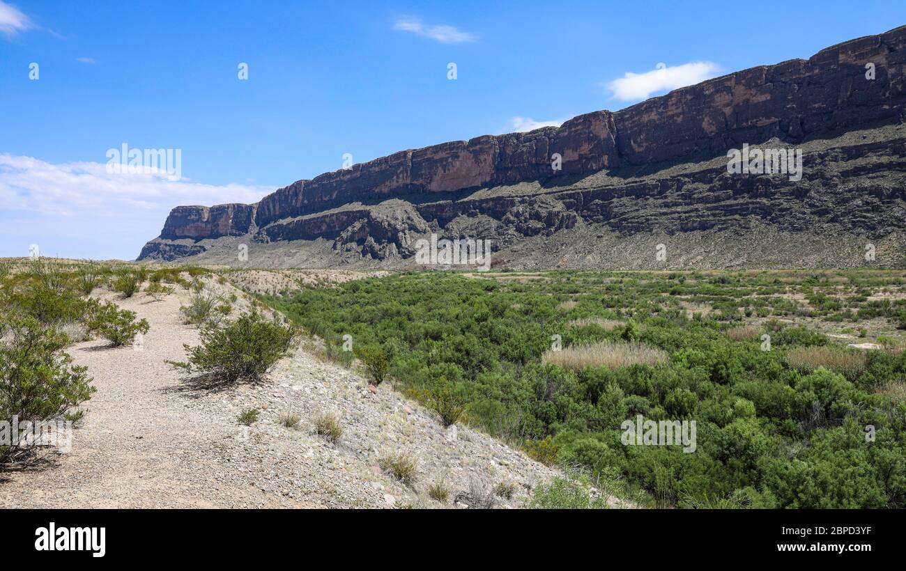 Mexico's eastern edge of Mesa de Anguila seen from Santa Elena Canyon Overlook in Big Bend National Park Stock Photo