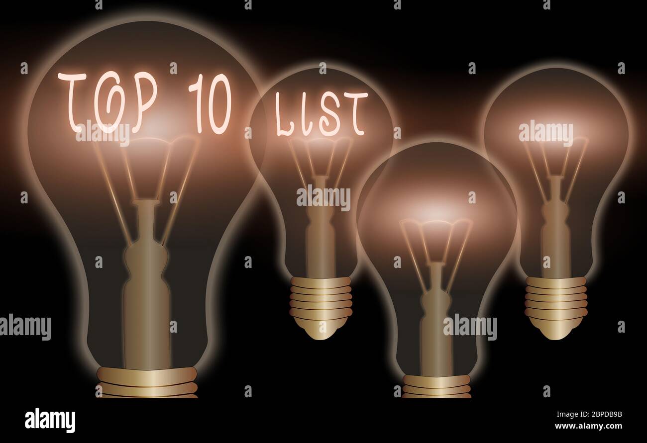 Top 10 Examples Text sign showing Top 10 List. Business photo text the ten most ...
