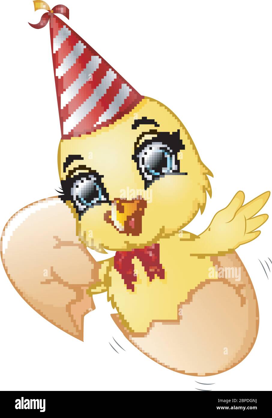Cracked egg with cute chicks inside celebrating birthday Stock Vector