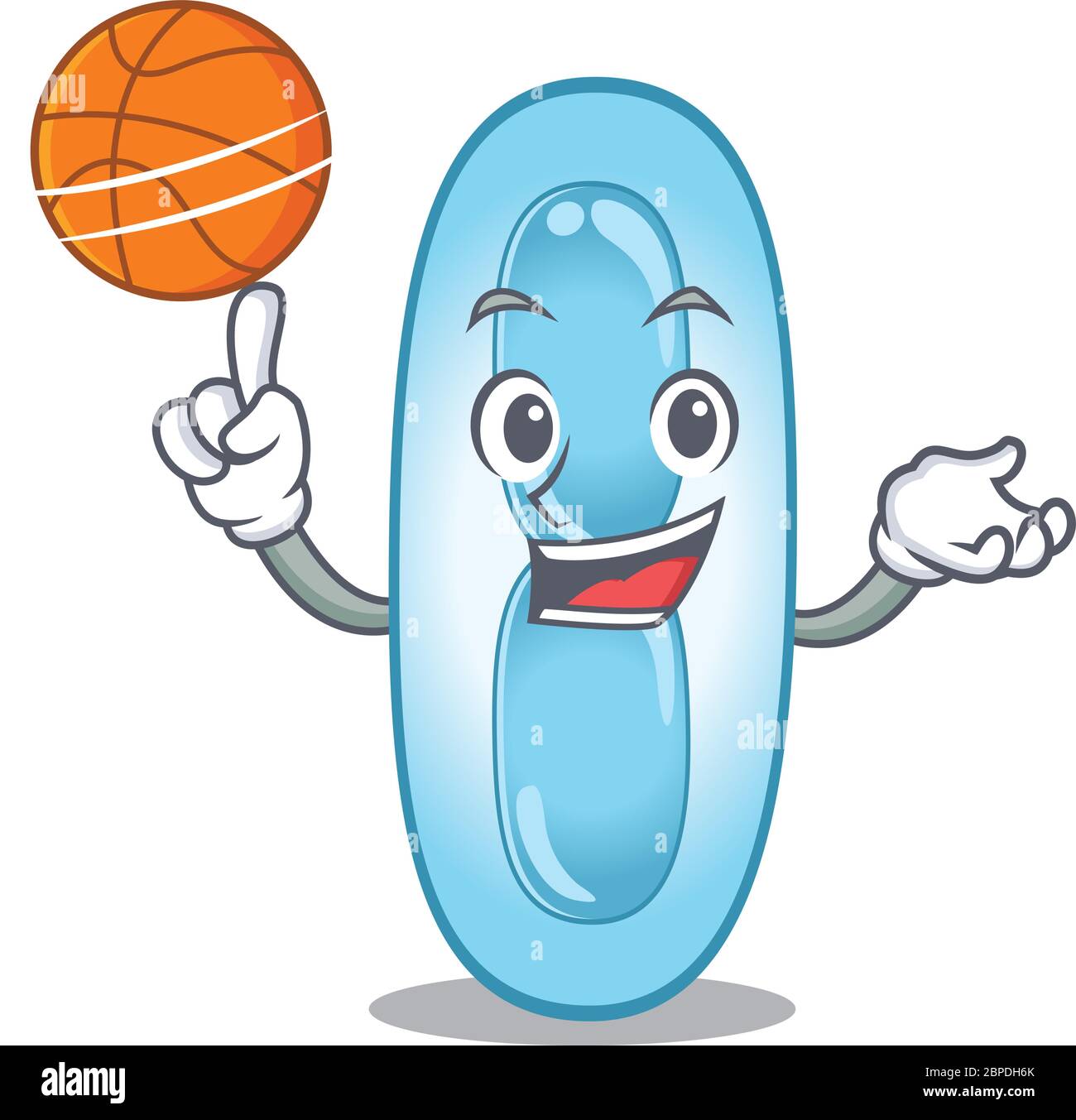 Sporty cartoon mascot design of klebsiella pneumoniae with basketball Stock Vector