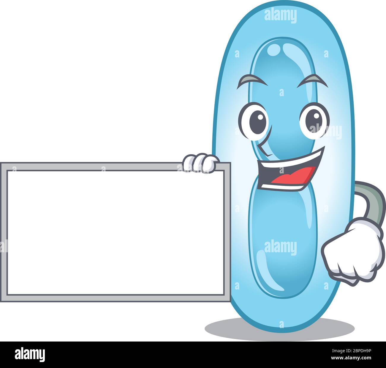 Cartoon character design of klebsiella pneumoniae holding a board Stock Vector