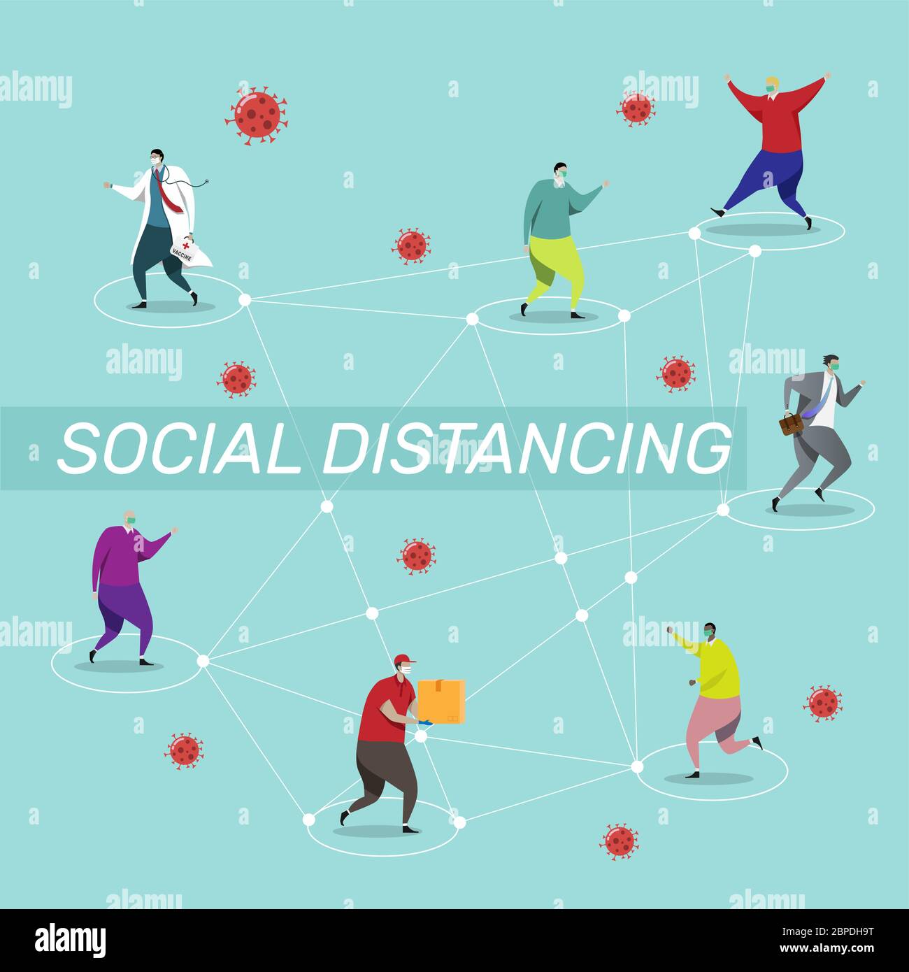 social distancing concept. people keep spaced between each other for social distancing, increasing the physical space between people to avoid spreadin Stock Vector