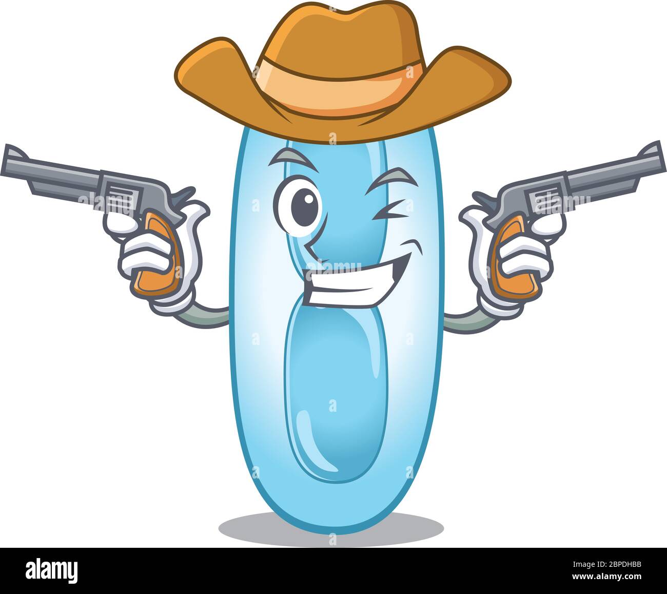 Cartoon character cowboy of klebsiella pneumoniae with guns Stock Vector