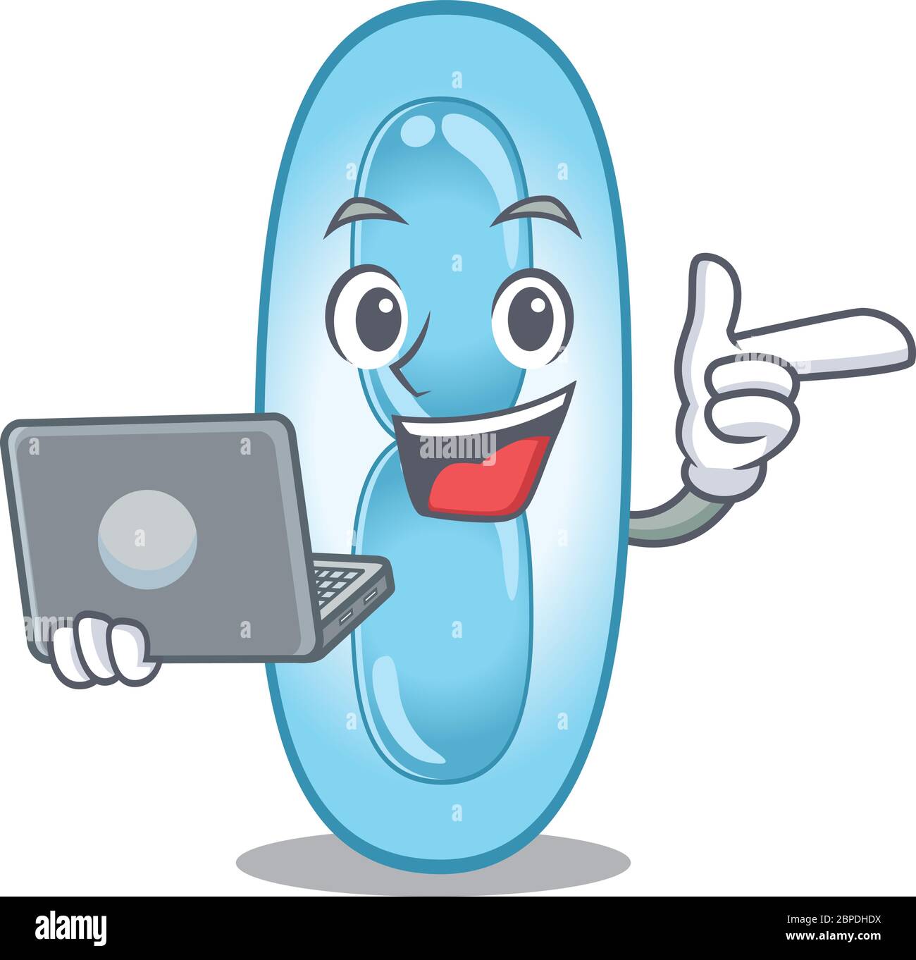 Smart cartoon character of klebsiella pneumoniae studying at home with a laptop Stock Vector