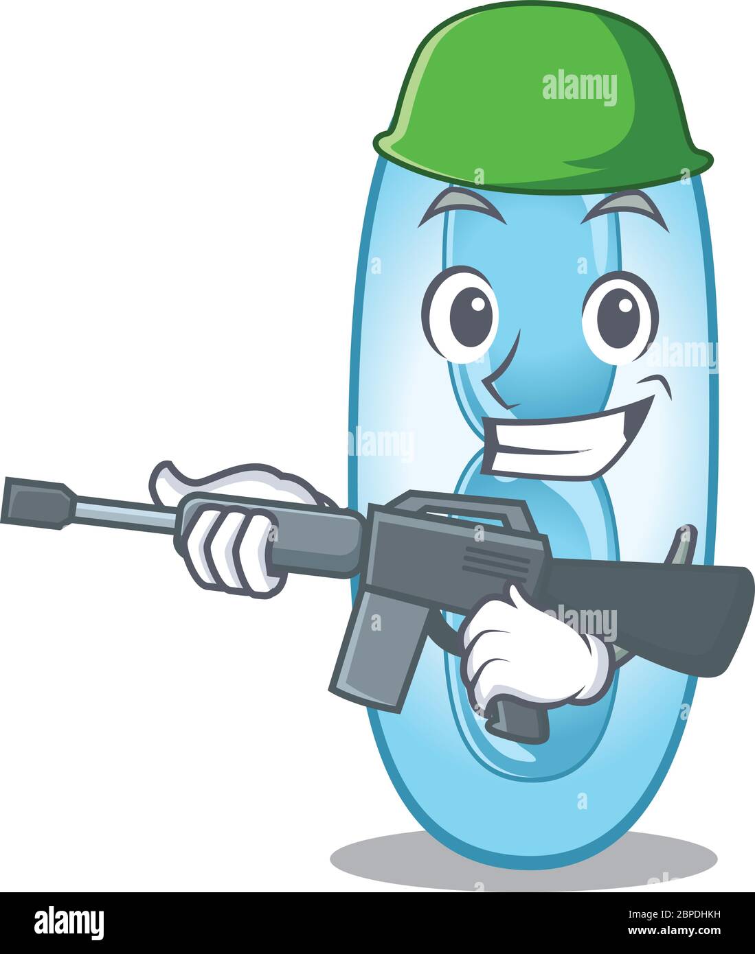 A cartoon picture of Army klebsiella pneumoniae holding machine gun Stock Vector