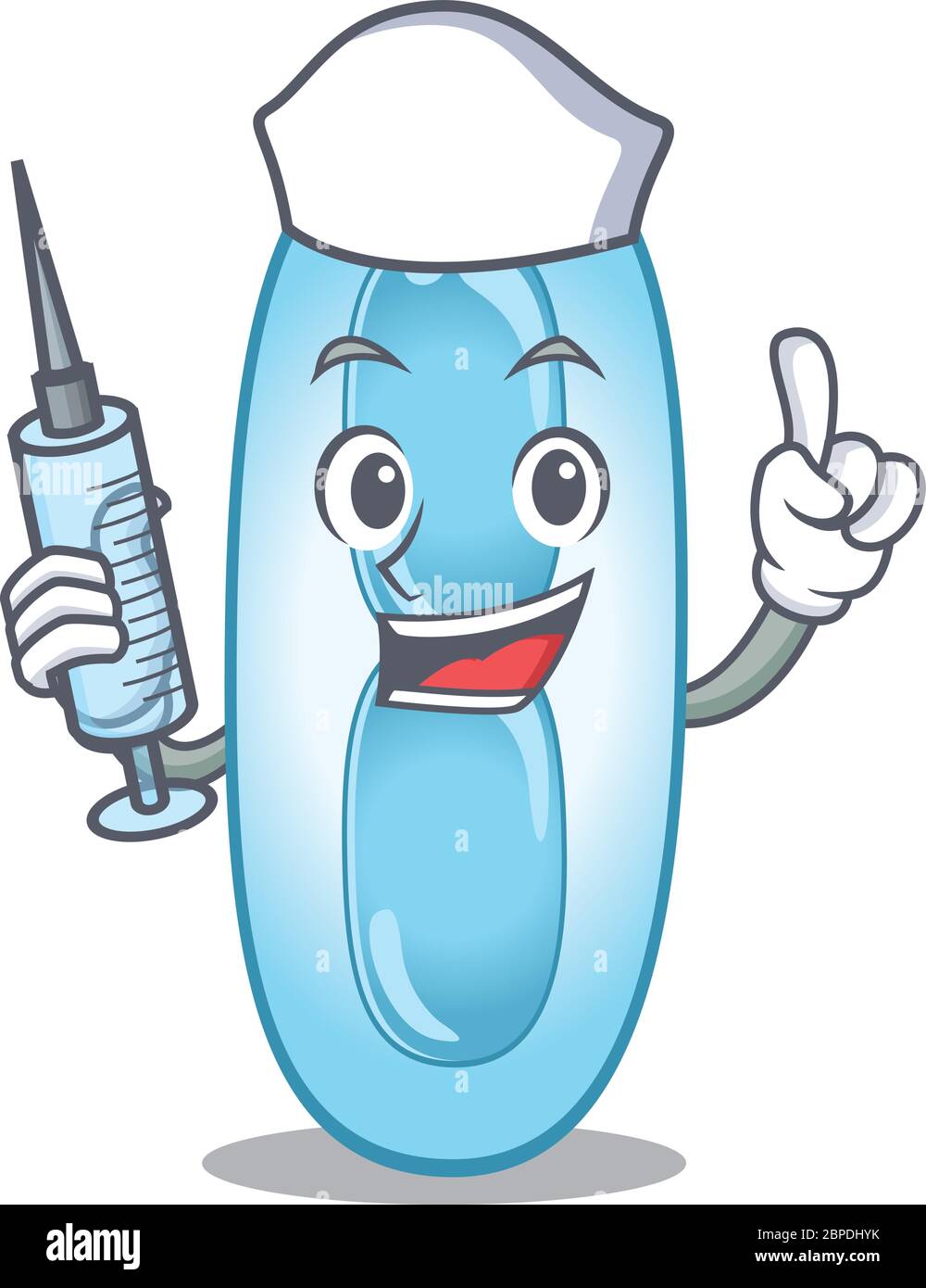 Klebsiella pneumoniae humble nurse mascot design with a syringe Stock Vector