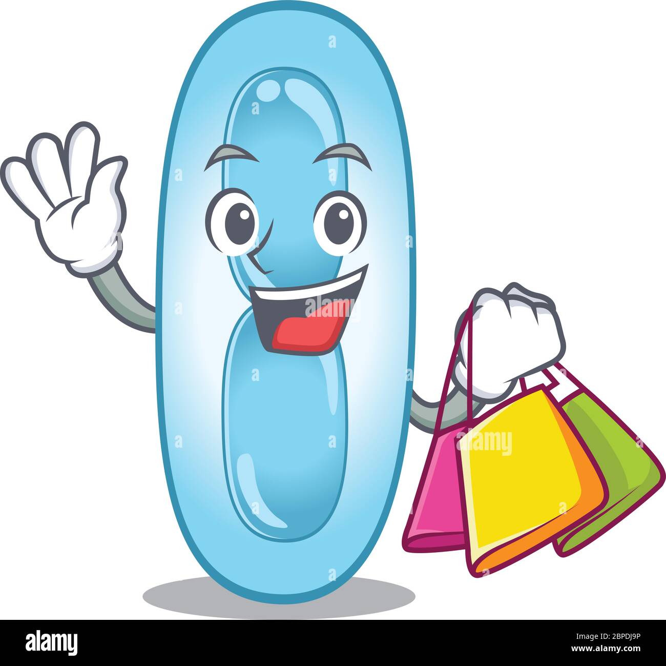 wealthy klebsiella pneumoniae cartoon character with shopping bags Stock Vector