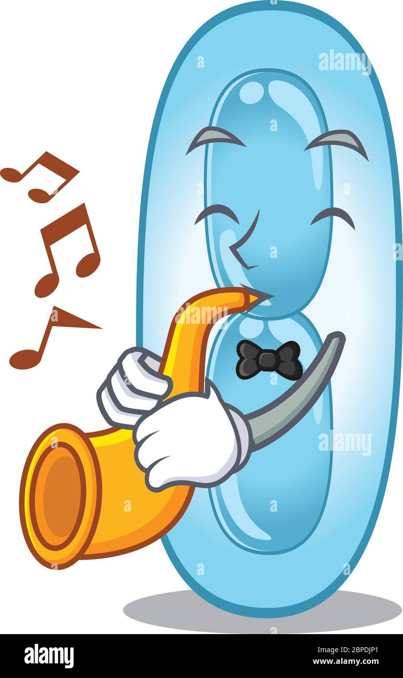 Klebsiella pneumoniae musician of cartoon design playing a trumpet Stock Vector
