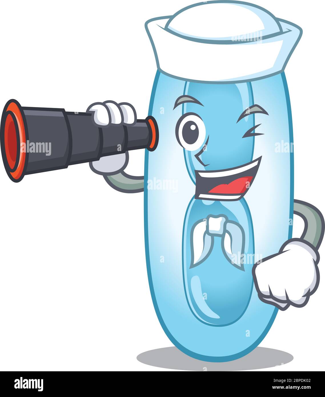 A cartoon picture of klebsiella pneumoniae Sailor using binocular Stock Vector