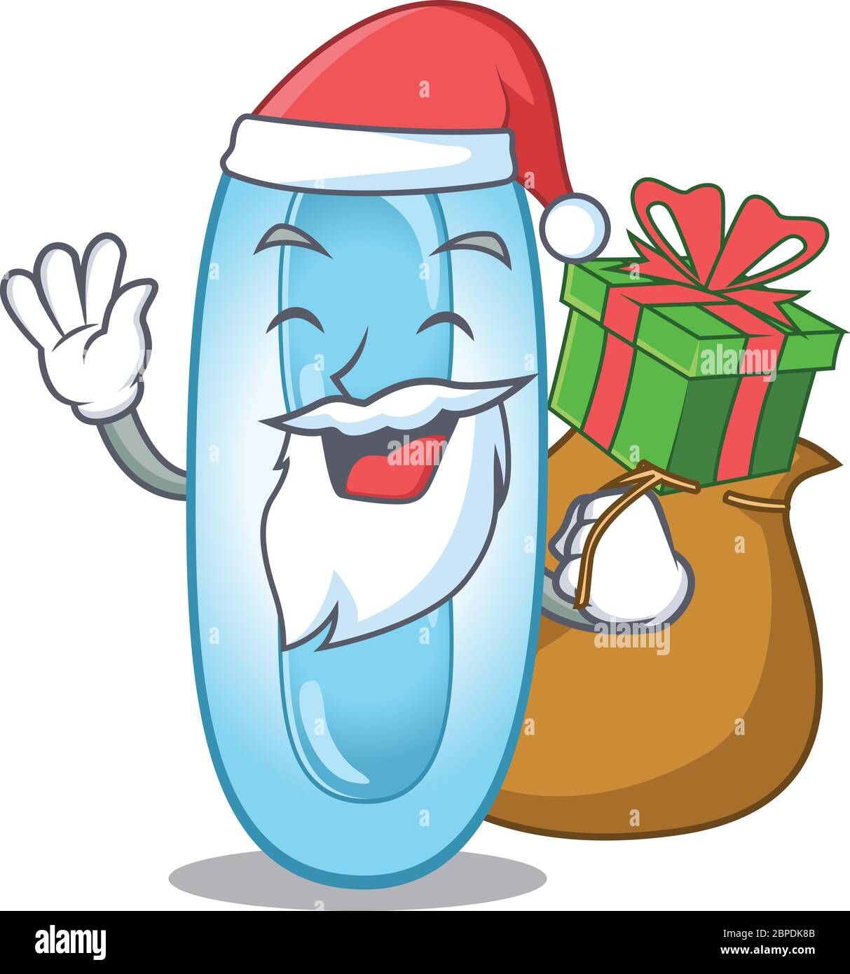 Cartoon design of klebsiella pneumoniae Santa having Christmas gift Stock Vector