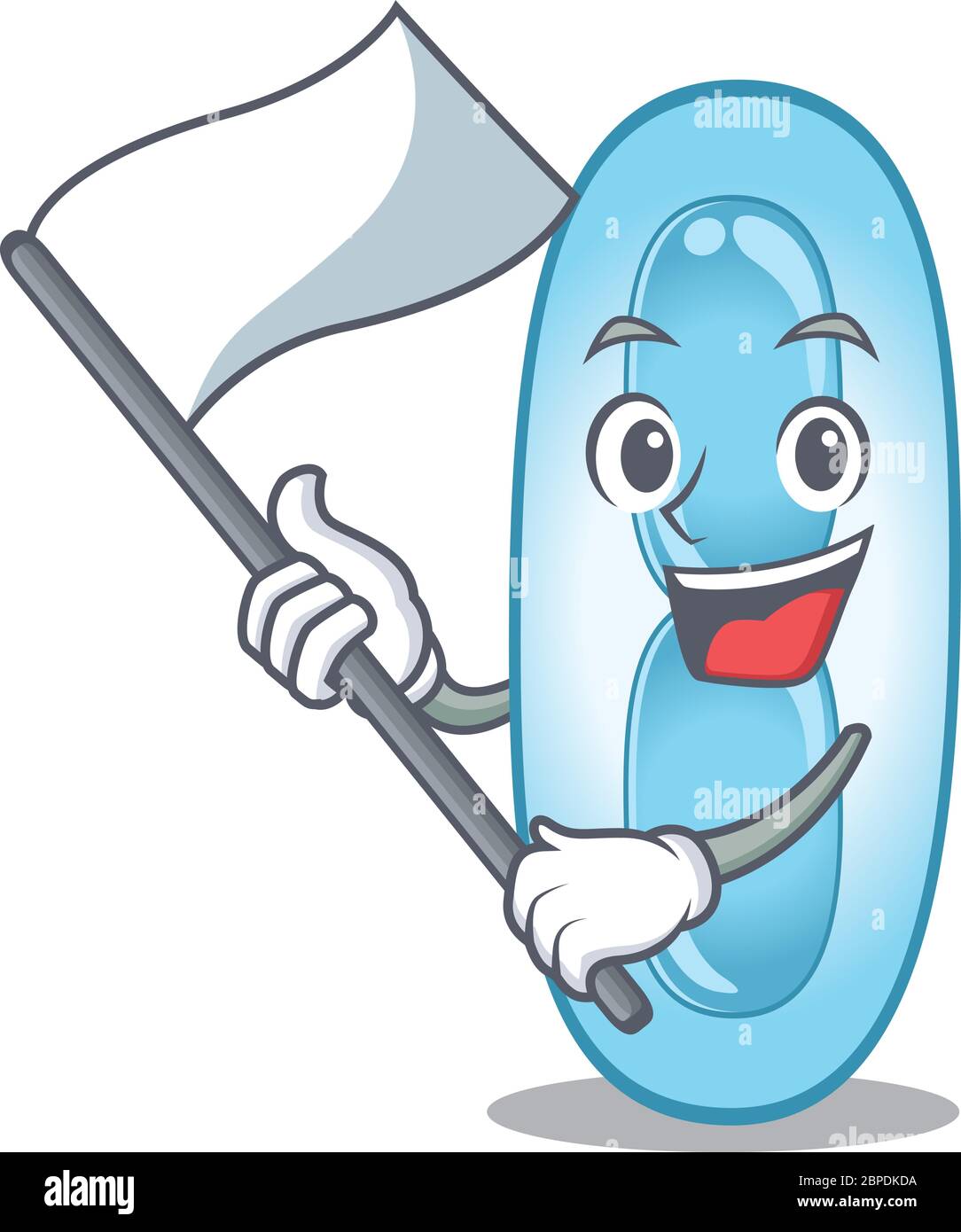 A heroic klebsiella pneumoniae mascot character design with white flag Stock Vector
