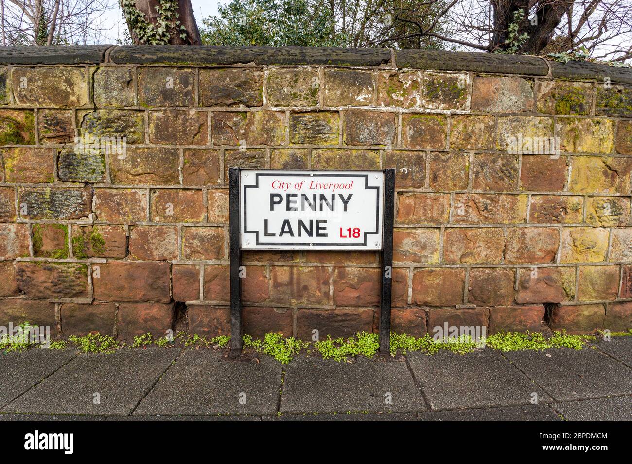 Street sign for Penny Lane, made famous by The Beatles' song of the same name, in the L18 district of Liverpool, England Stock Photo
