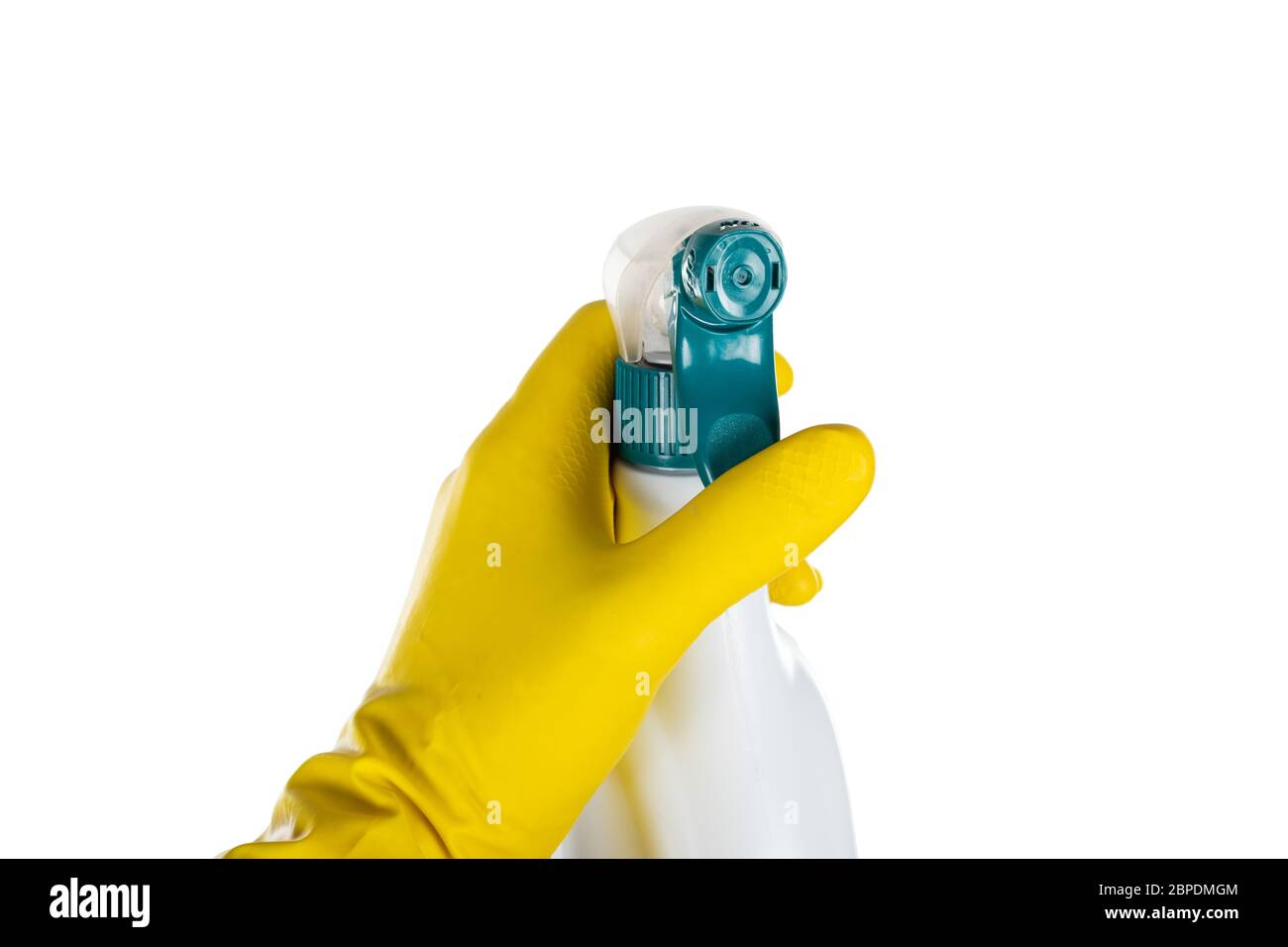 Close up picture of human hand with yellow rubber glove holding ...