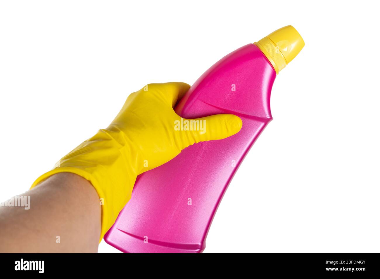Close up picture of human hand with yellow rubber glove holding ...