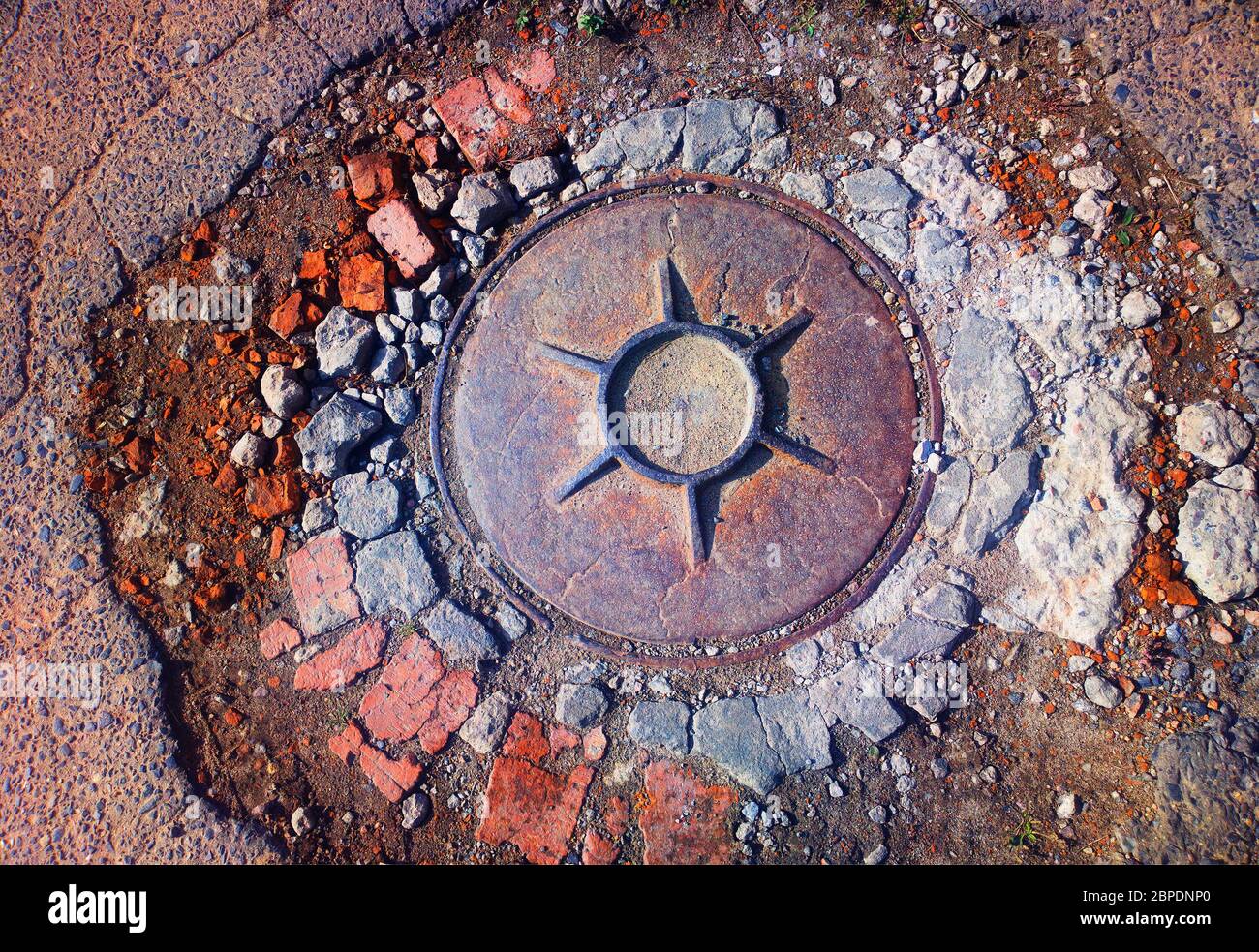 Vintage sewerage manhole object background Stock Photo