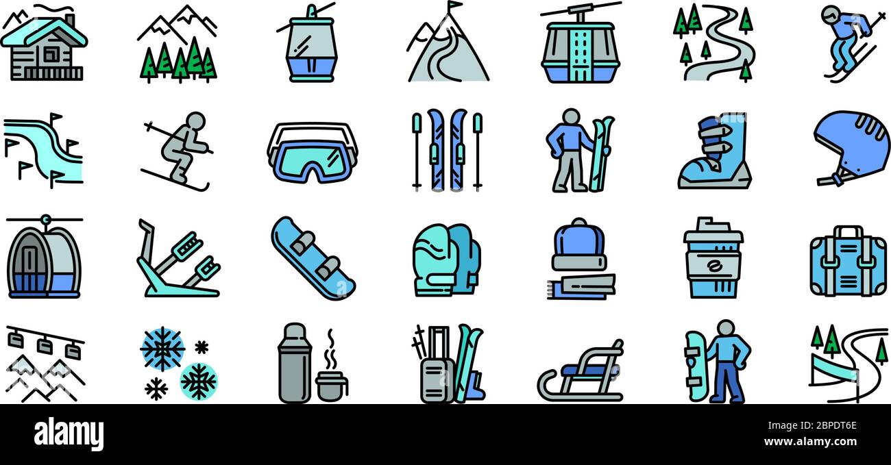 Ski resort icons set. Outline set of ski resort vector icons for web ...