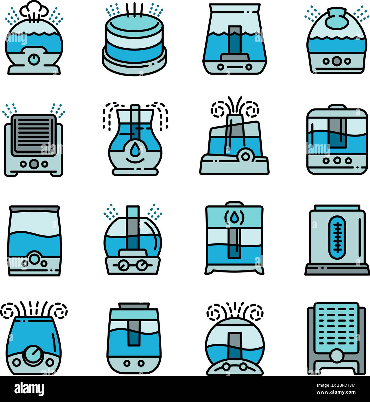 Humidifier icons set. Outline set of humidifier vector icons for web ...