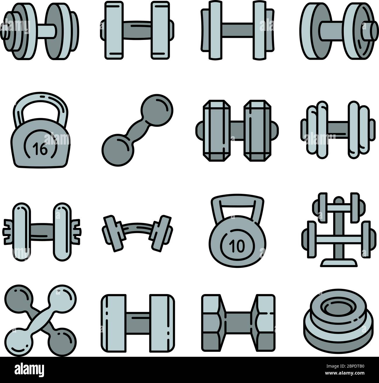 Dumbell icons set. Outline set of dumbell vector icons for web design ...