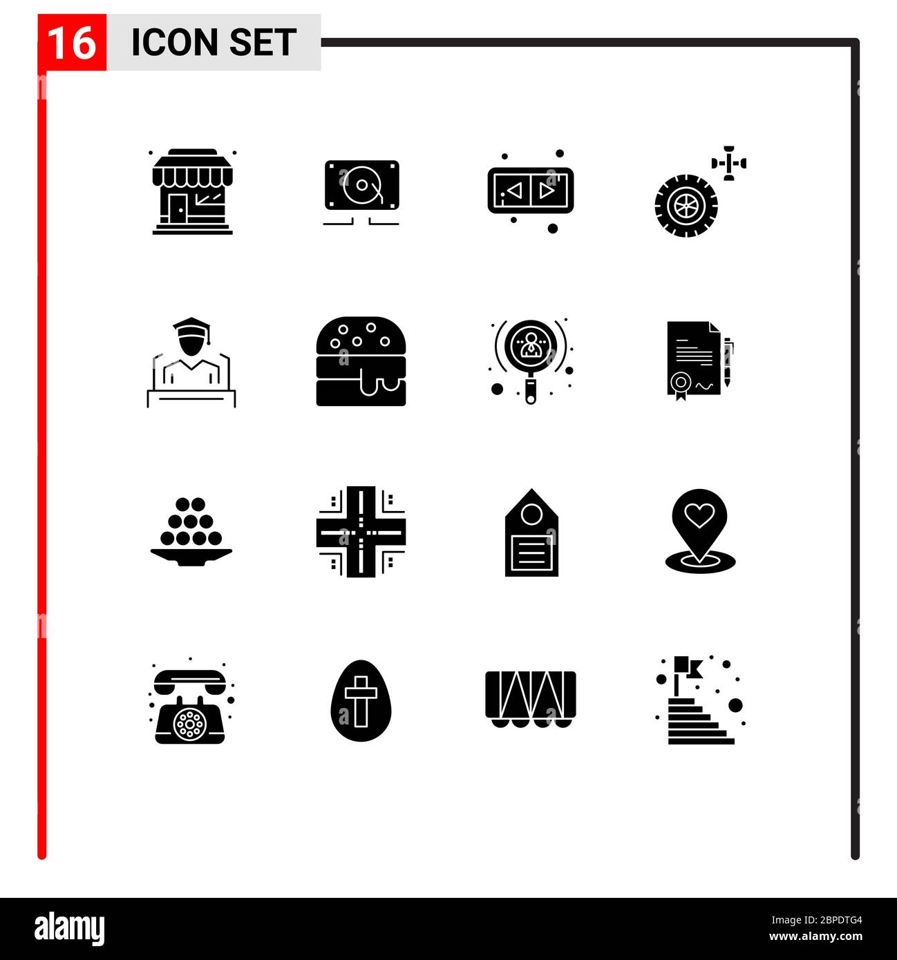 Pictogram Set of 16 Simple Solid Glyphs of speech, education, arrows, cap, service Editable Vector Design Elements Stock Vector