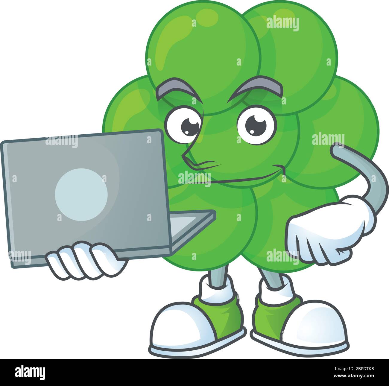 Diligent staphylococcus aureus cartoon drawing concept working from home with laptop Stock Vector