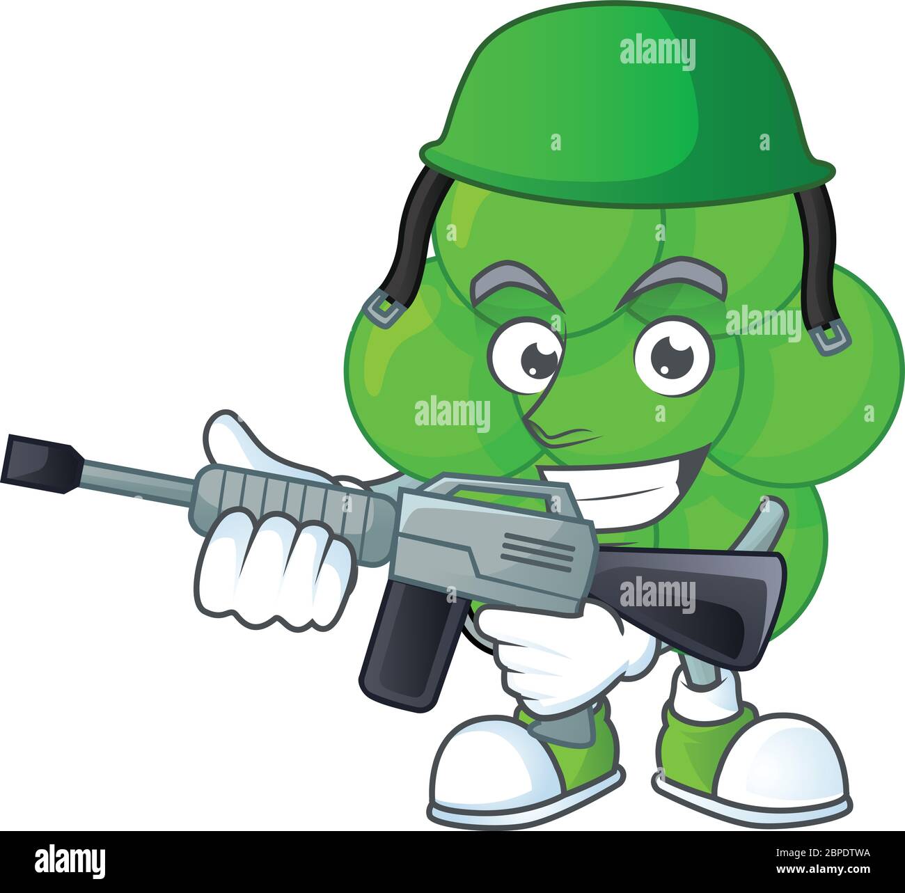 A mascot design picture of staphylococcus aureus as a dedicated Army using automatic gun Stock Vector