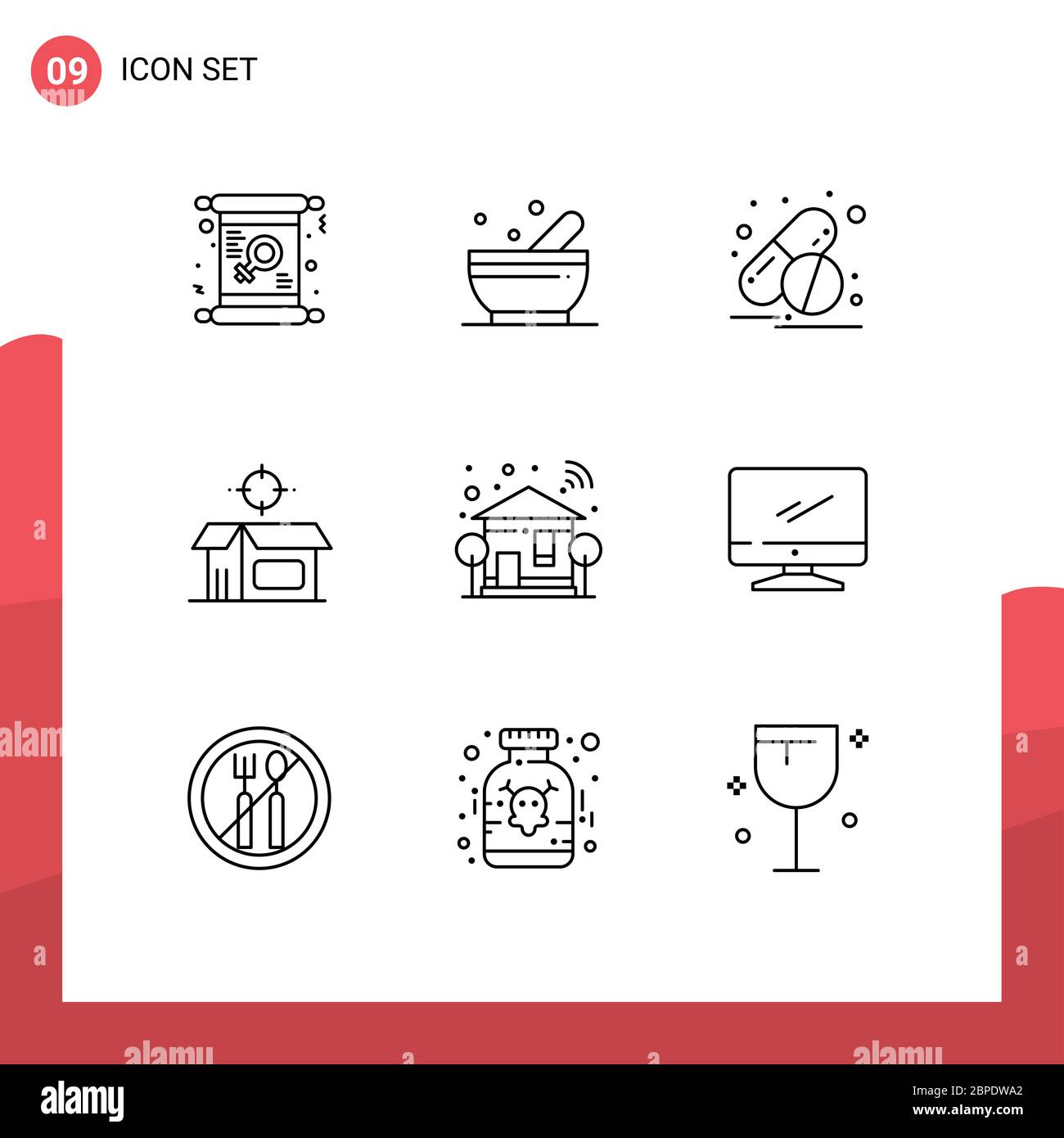 Modern Set of 9 Outlines and symbols such as switch, home, capsule, product, box Editable Vector Design Elements Stock Vector