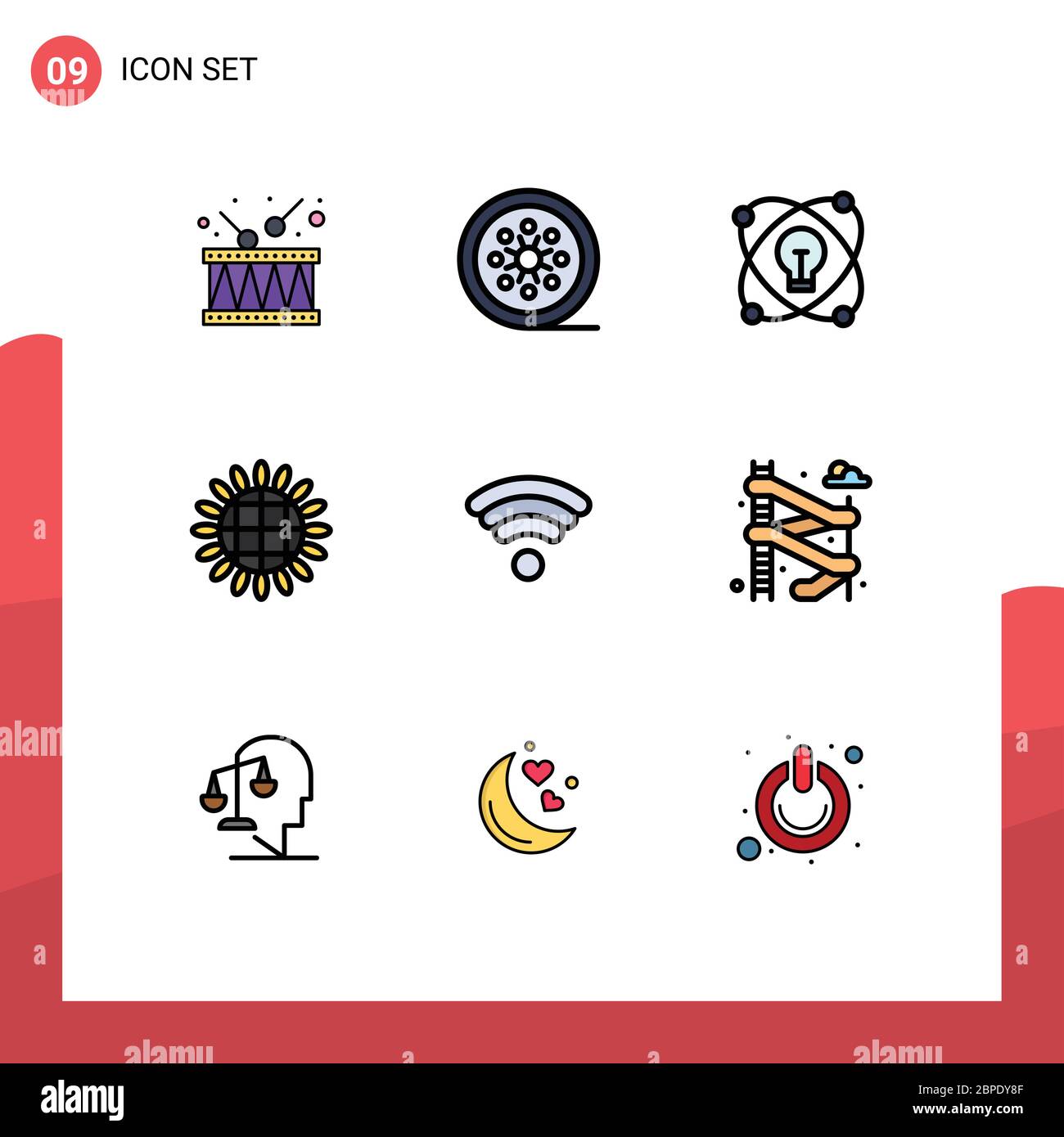 Pictogram Set Of 9 Simple Filledline Flat Colors Of Technology