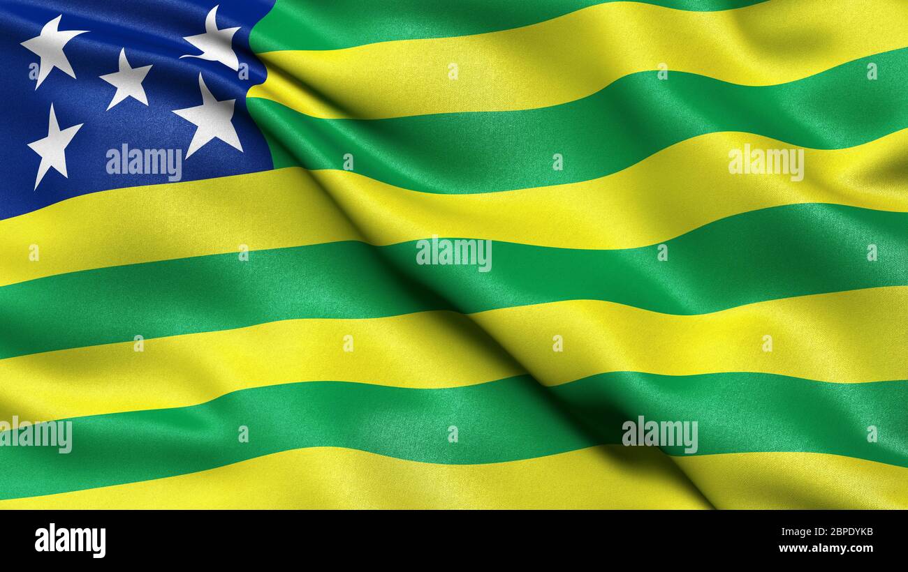 3D illustration of the Brazilian state flag of Goias waving in the wind. Stock Photo