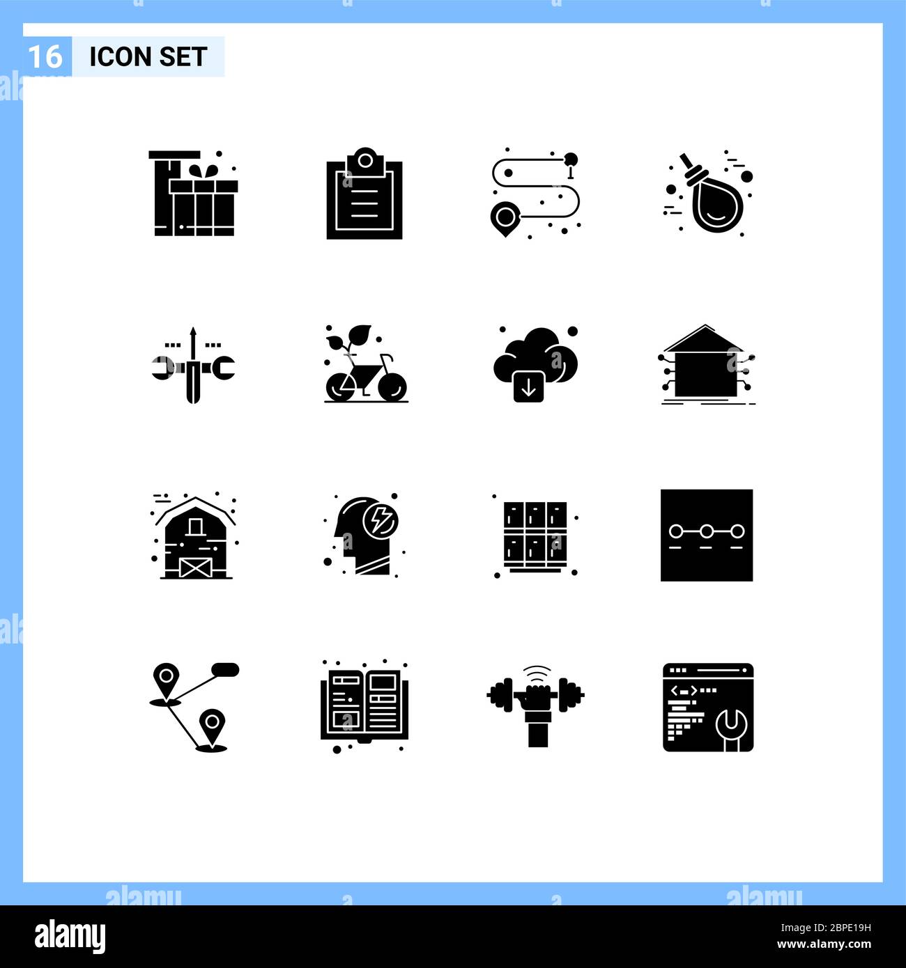 Universal Icon Symbols Group of 16 Modern Solid Glyphs of computing, rope, point, knot, gallows Editable Vector Design Elements Stock Vector