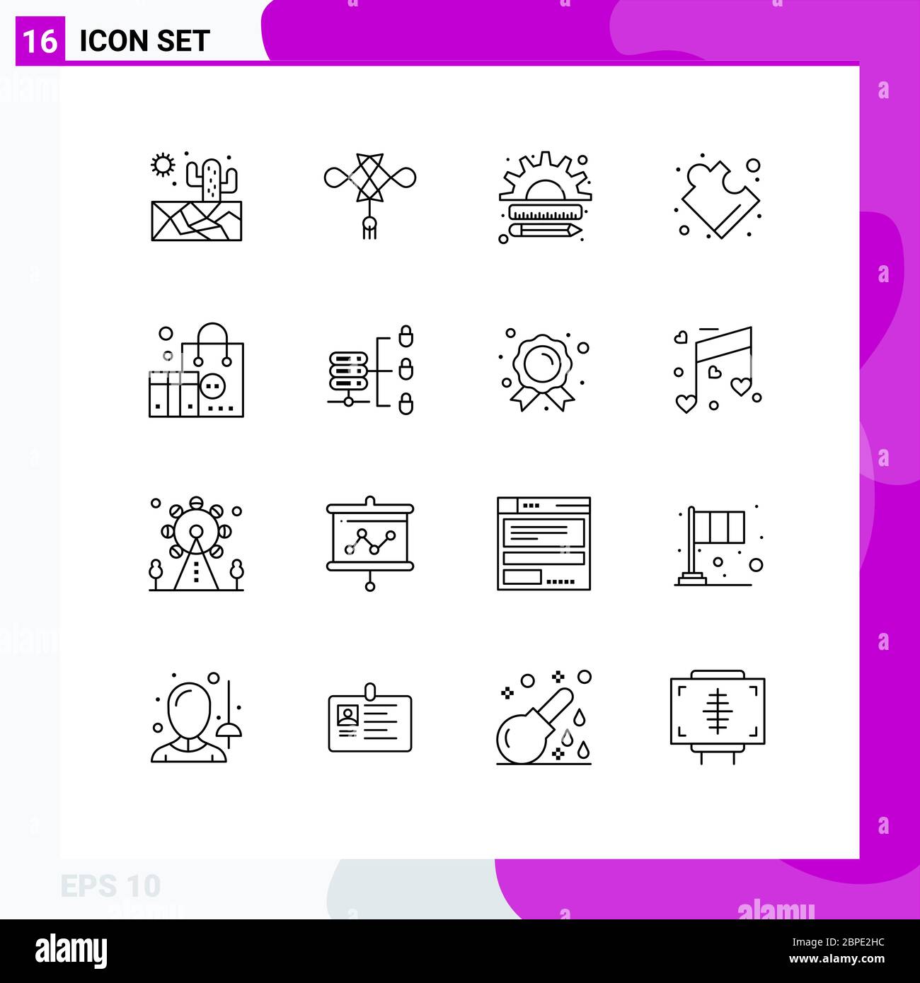 Set of 16 Commercial Outlines pack for clothing, advertising, creative, solution, complex Editable Vector Design Elements Stock Vector