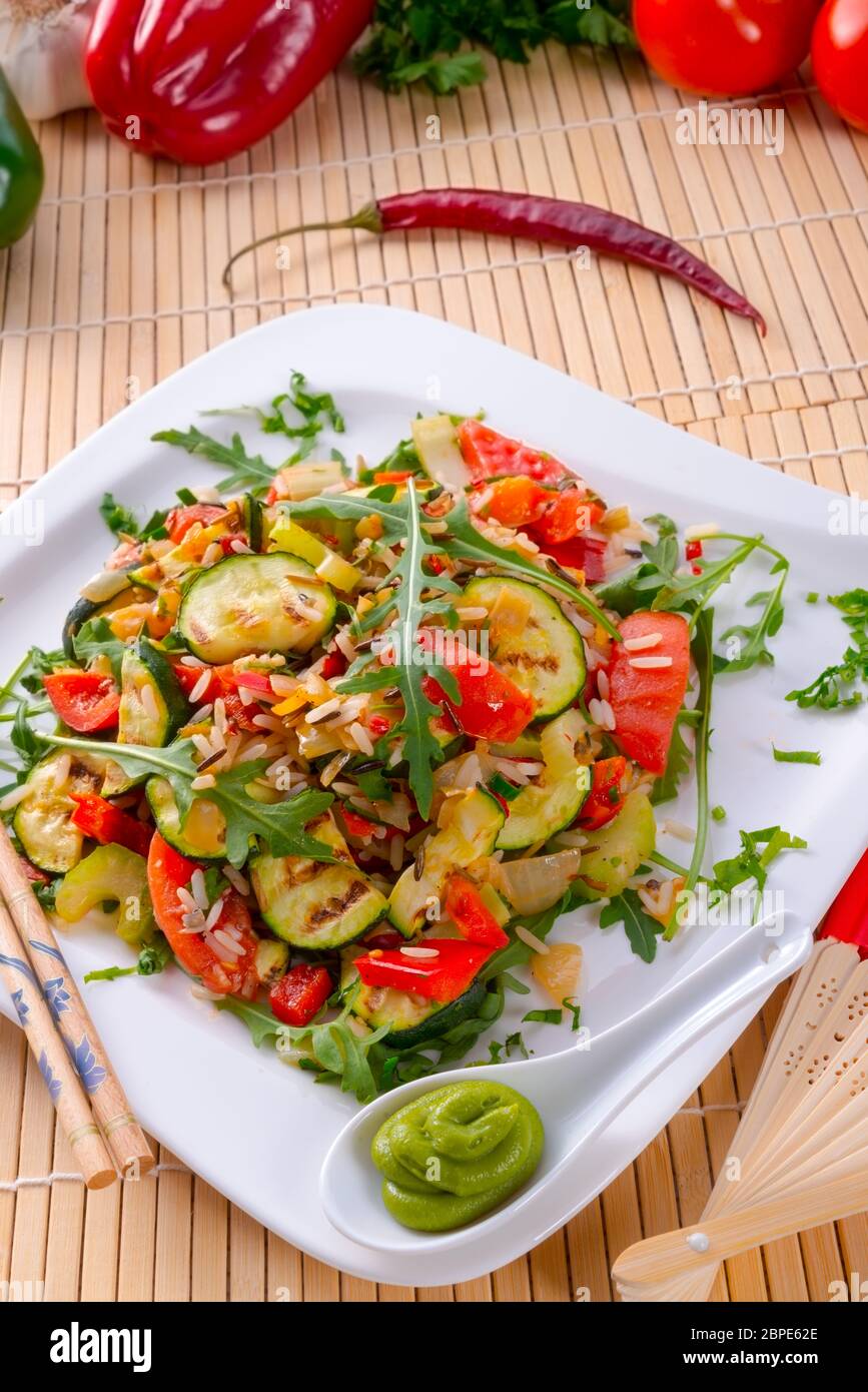 vegetables vegetarian with wild rice Stock Photo Alamy