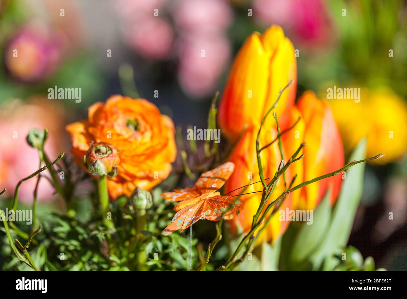 Bunter gemischte Blumen Blumenstrauß mit verschiedenen Blüten zum Valentinstag und Muttertag Stock Photo