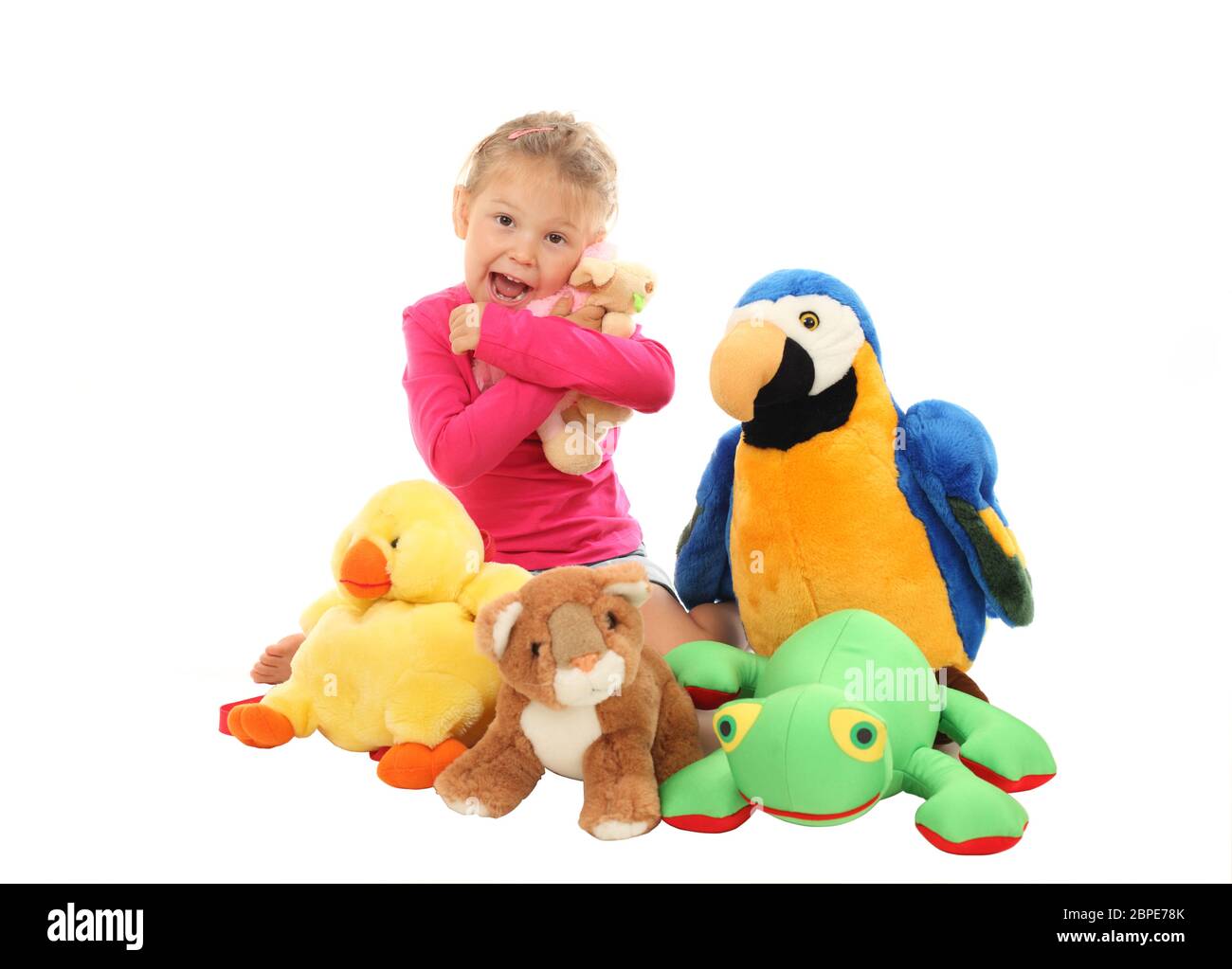 Little girl with her favourite stuffed animals Stock Photo - Alamy