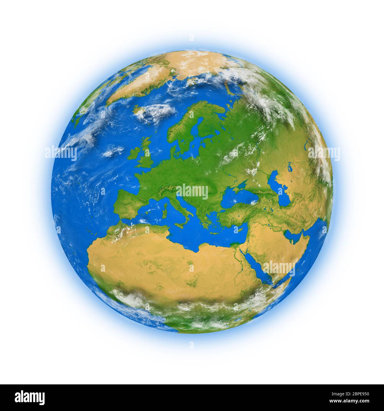 Europe on blue planet Earth isolated on white background. Highly ...