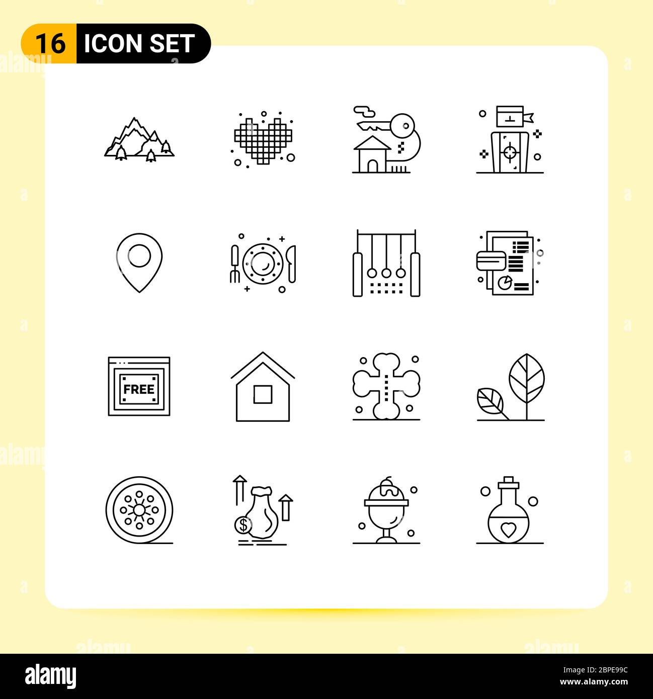 Universal Icon Symbols Group of 16 Modern Outlines of twitter, people, tetris, goal, key Editable Vector Design Elements Stock Vector