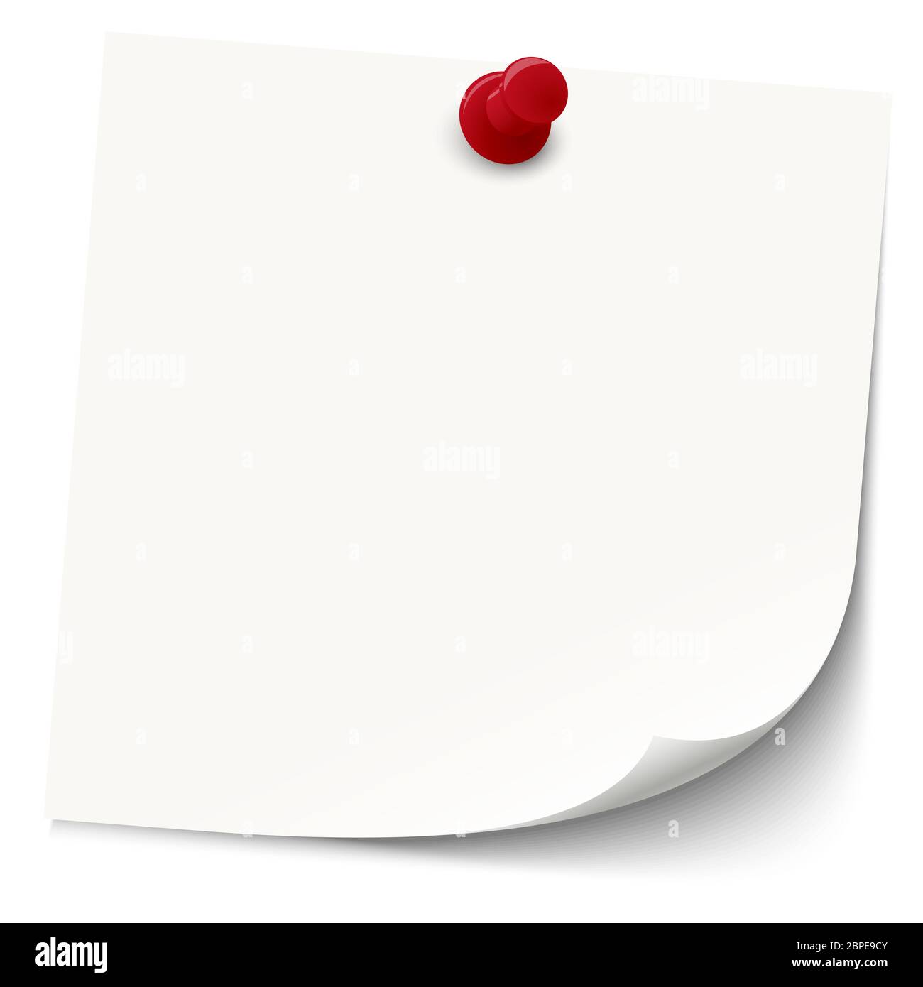 white sticky note with red pin needle Stock Photo