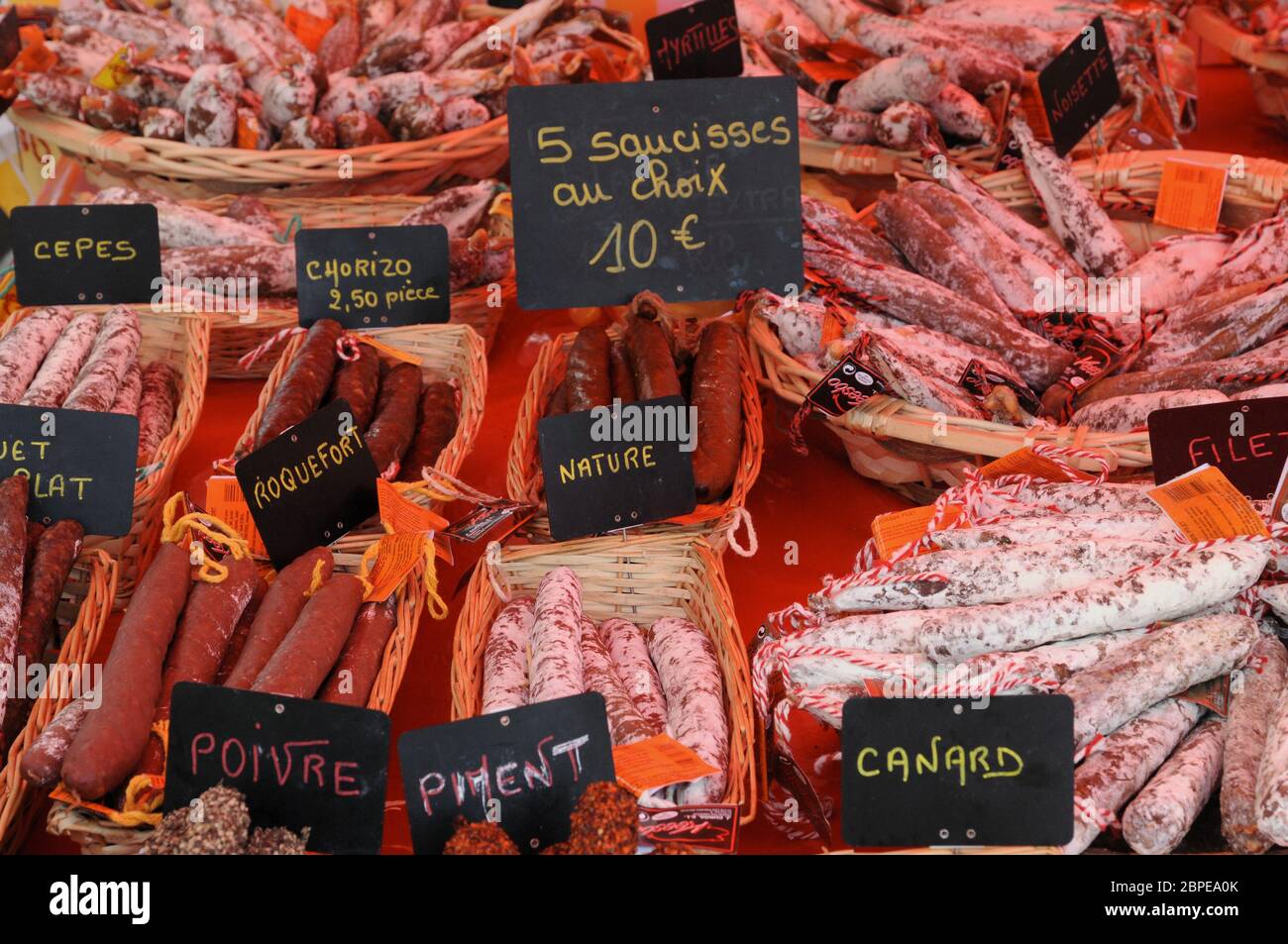 French summer sausages on the market in Provence Stock Photo Alamy