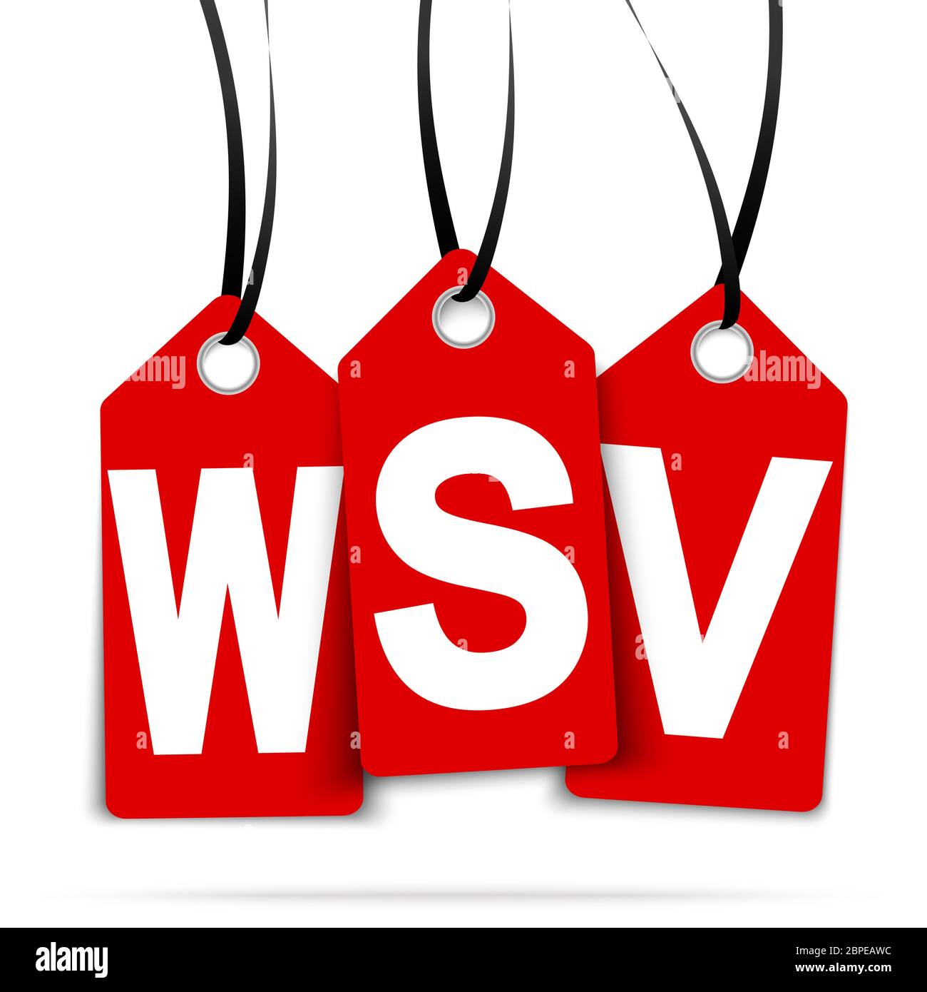 three red hang tags with WSV and black ribbons Stock Photo