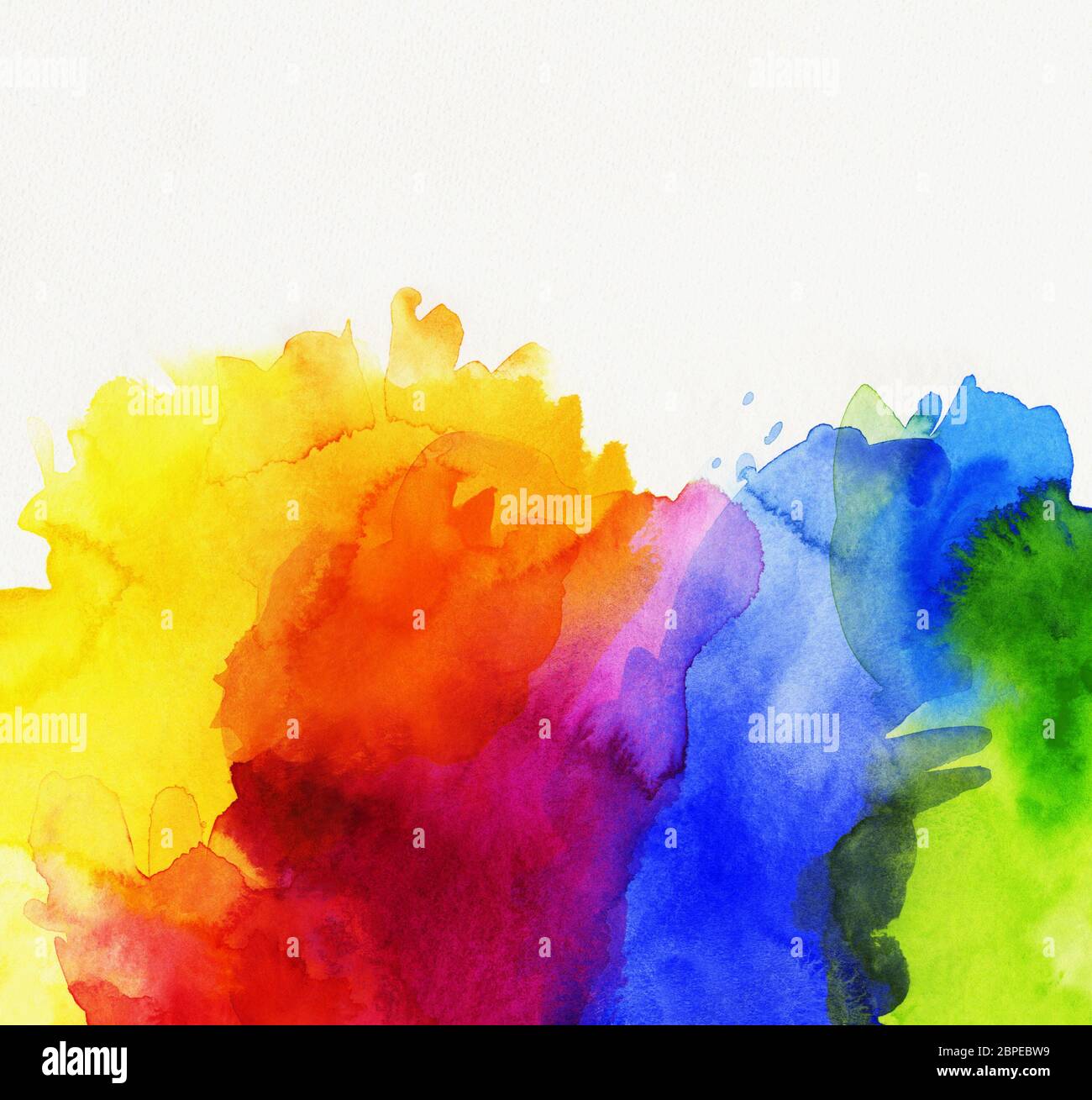 handgemalte dynamische aquarell-texturen auf papier in regenbogen-farbigkeit Stock Photo