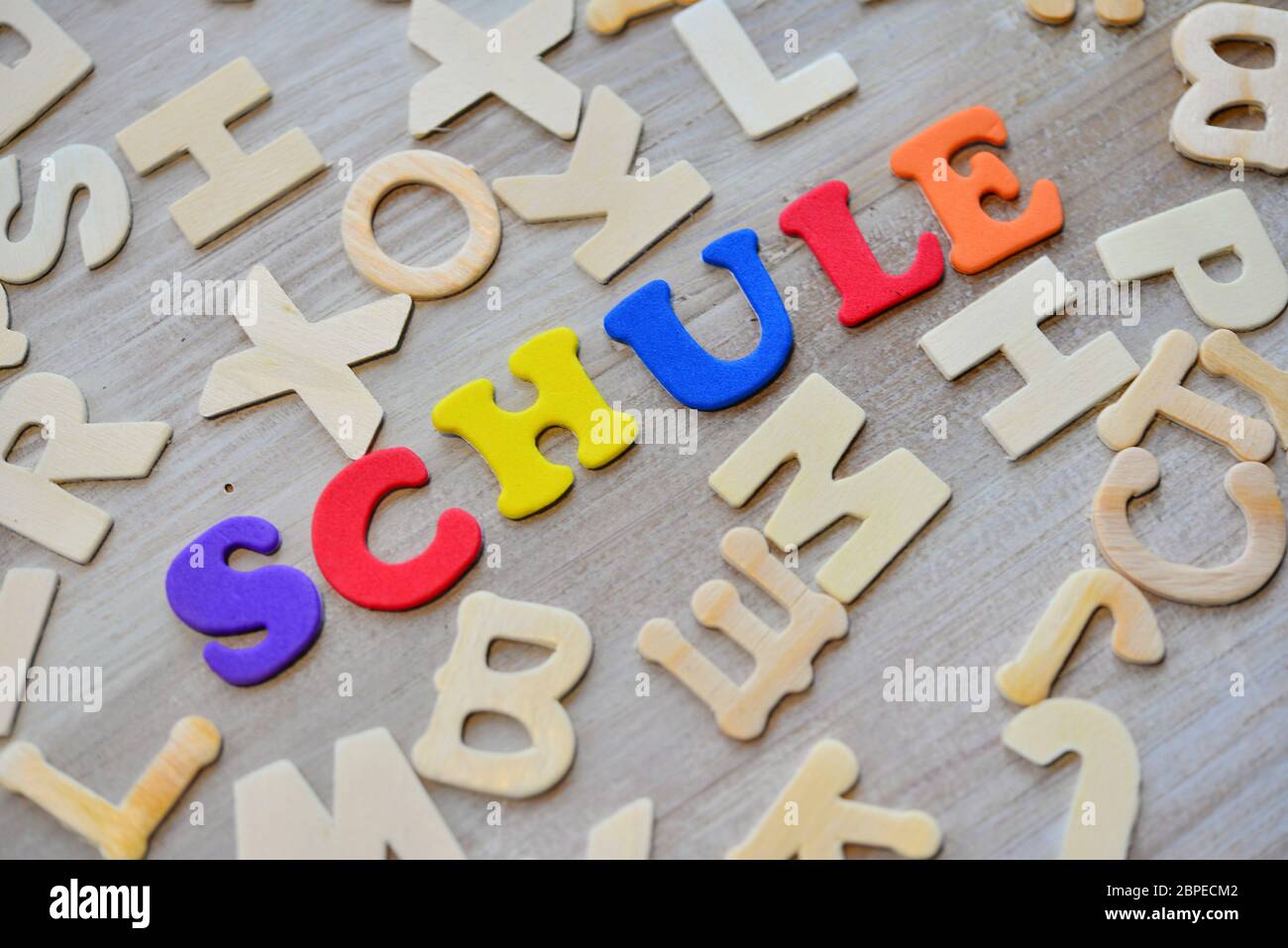 Lernen Holz Buchstaben Schule Sprachkurs Stock Photo