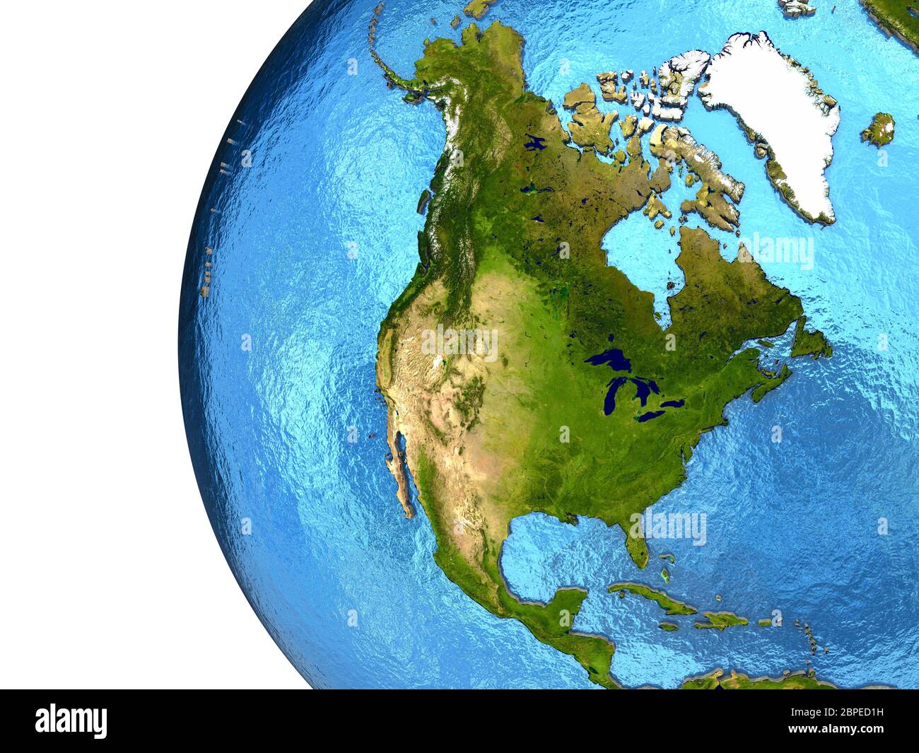 North America on detailed model of planet Earth with continents lifted ...