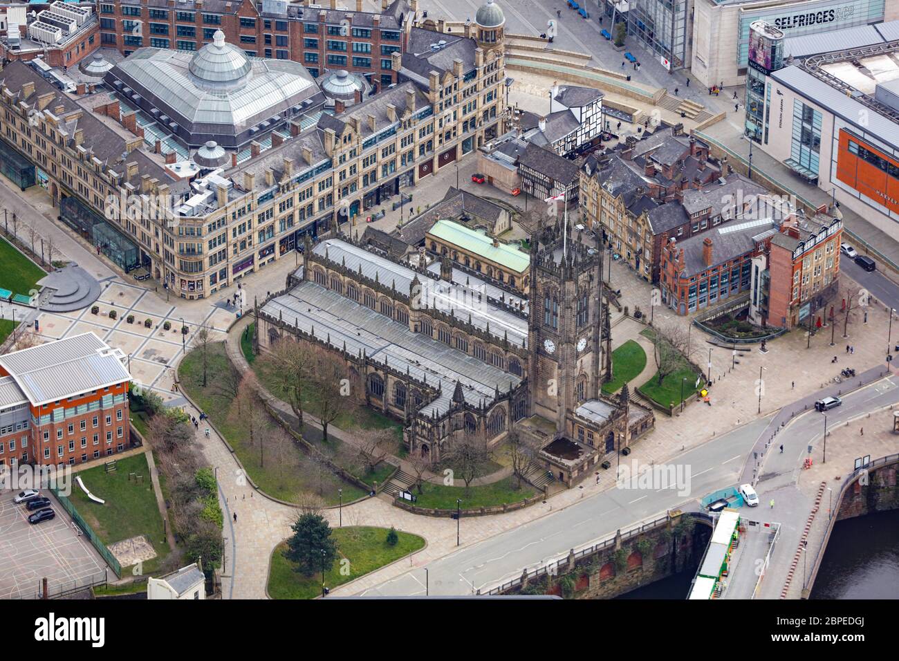 Aerial View of Manchester Cathedral Stock Photo