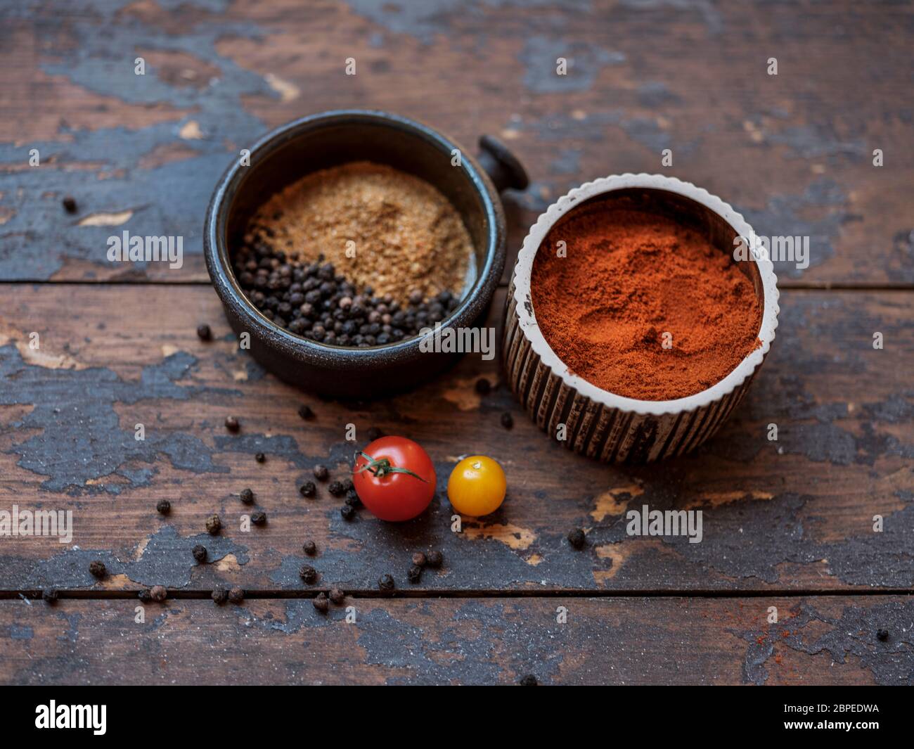 Wood spoon with condiments Stock Photo Alamy